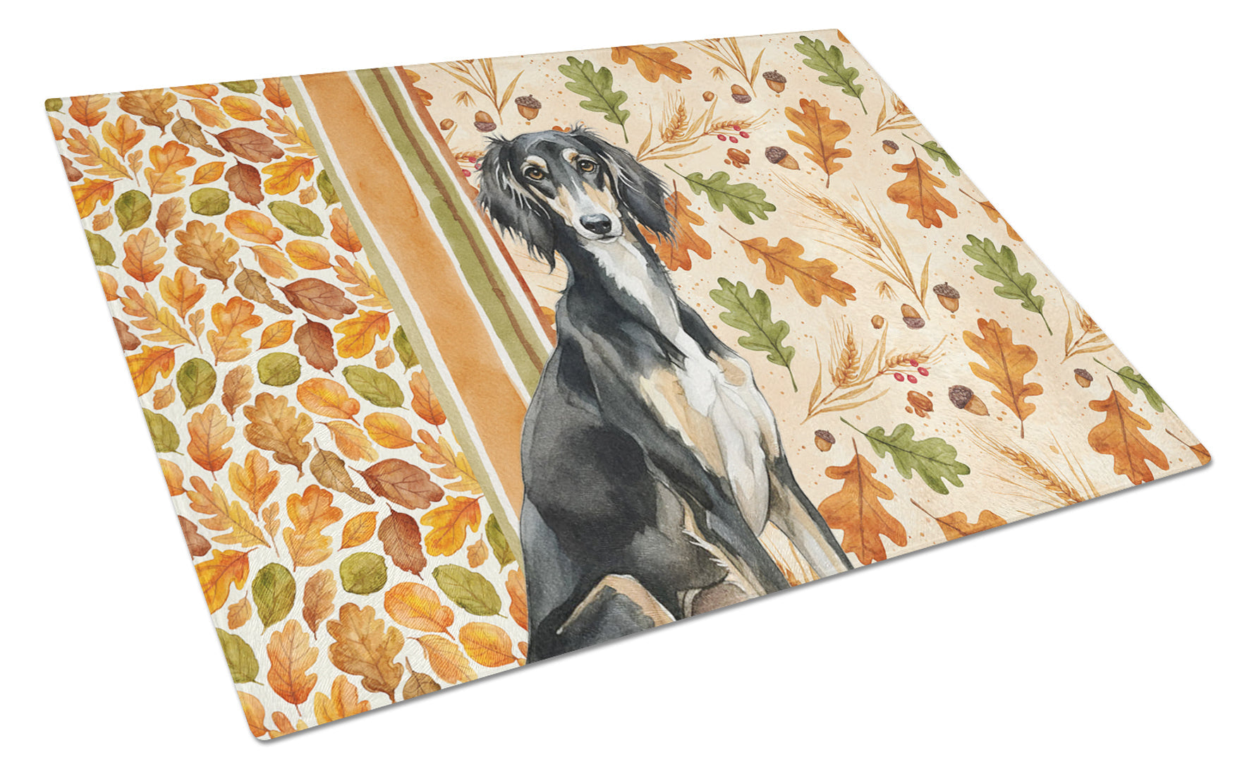 Black and Tan Saluki Heirloom Fall Cutting Board Tempered Glass Kitchen Cutting Surface, Heat Resistant Chopping, Non-Slip Feet, Food Prep & Serving