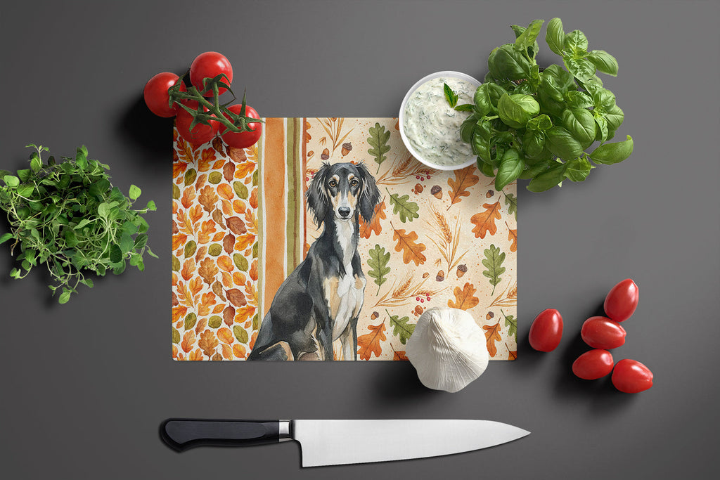 Black and Tan Saluki Heirloom Fall Cutting Board Tempered Glass Kitchen Cutting Surface, Heat Resistant Chopping, Non-Slip Feet, Food Prep & Serving