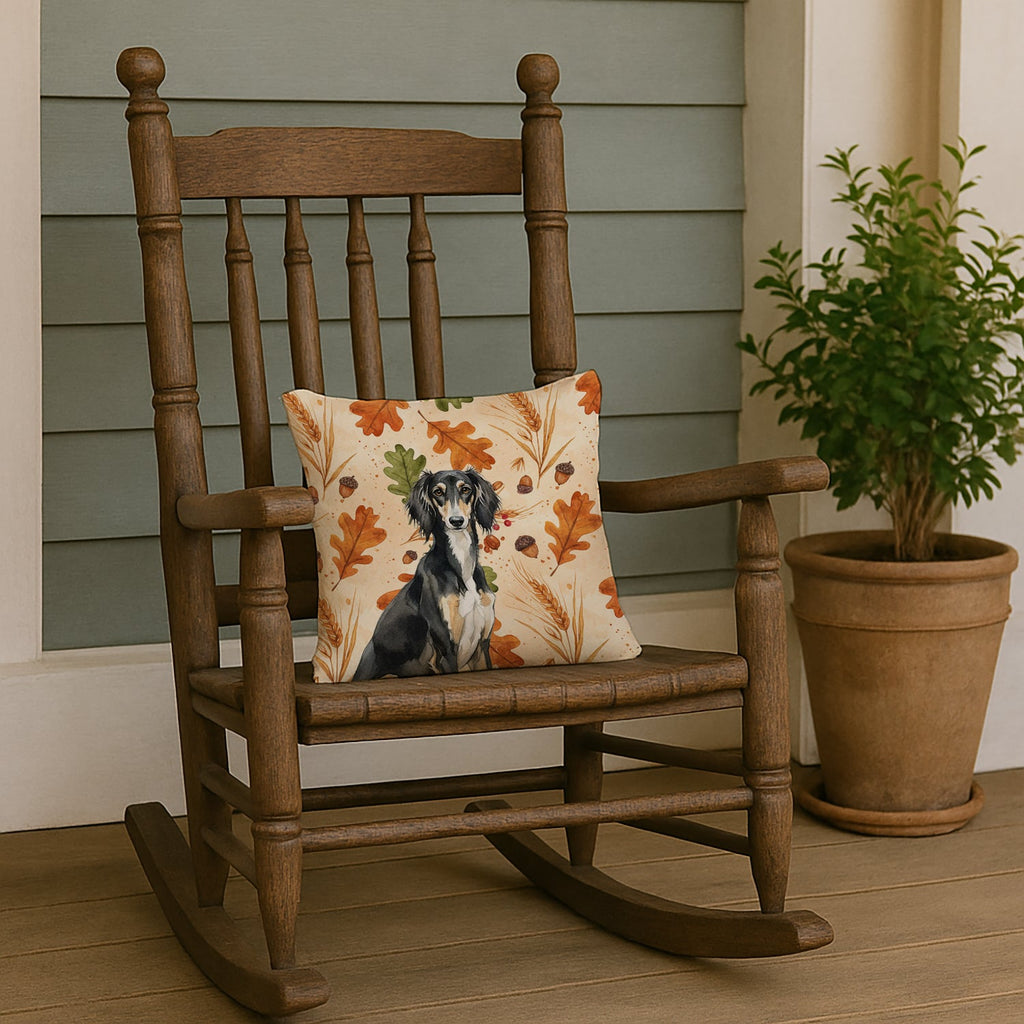Black and Tan Saluki Heirloom Fall Decorative Throw Pillow 14x14 Indoor Outdoor Accent Cushion, Fabric Cover with Insert for Sofa, Bed, Porch & Living Room