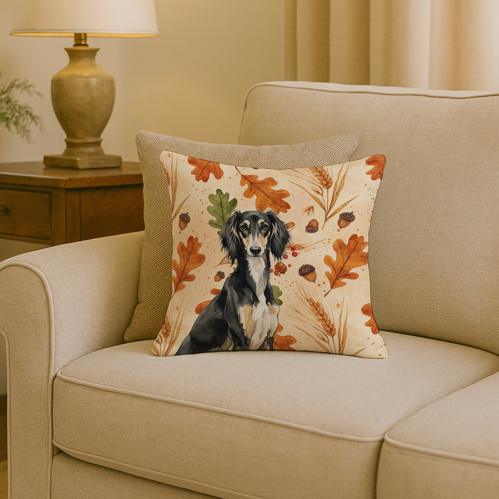 Black and Tan Saluki Heirloom Fall Decorative Throw Pillow 18x18 Indoor Outdoor Accent Cushion, Fabric Cover with Insert for Sofa, Bed, Porch & Living Room