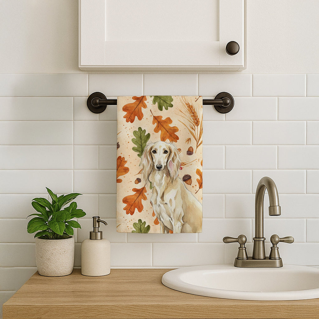 Cream Saluki Heirloom Fall Kitchen Towel Velour Plush Front and Cotton Loop Back Machine Washable