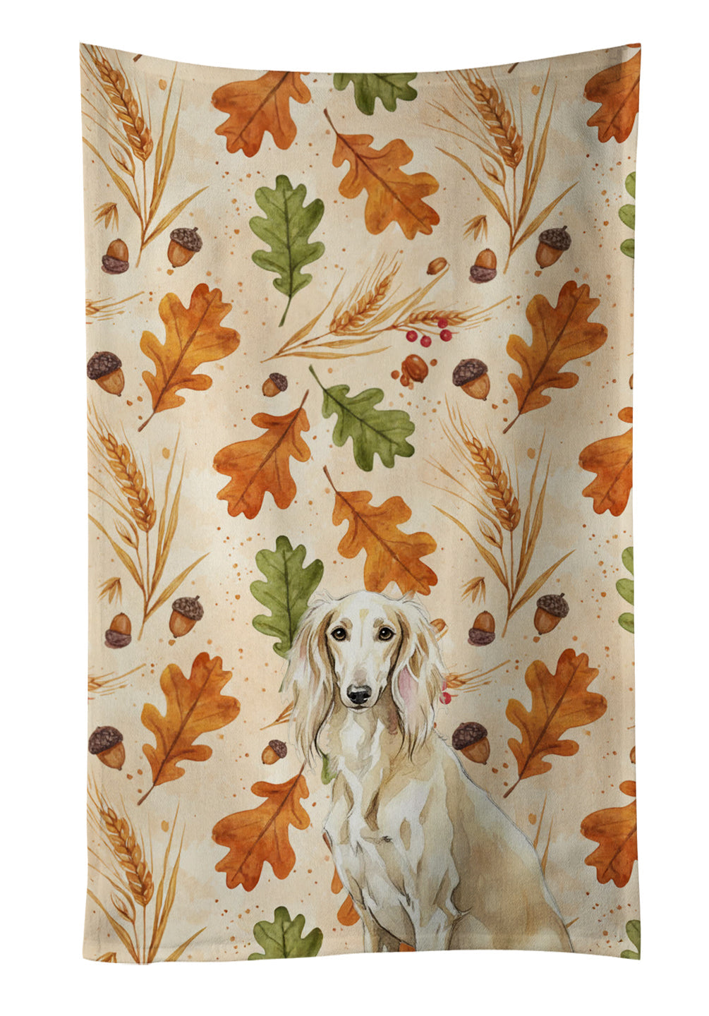 Cream Saluki Heirloom Fall Kitchen Towel Velour Plush Front and Cotton Loop Back Machine Washable