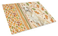 Cream Saluki Heirloom Fall Cutting Board Tempered Glass Kitchen Cutting Surface, Heat Resistant Chopping, Non-Slip Feet, Food Prep & Serving