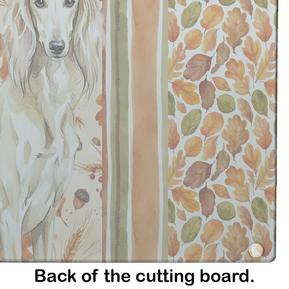 Cream Saluki Heirloom Fall Cutting Board Tempered Glass Kitchen Cutting Surface, Heat Resistant Chopping, Non-Slip Feet, Food Prep & Serving