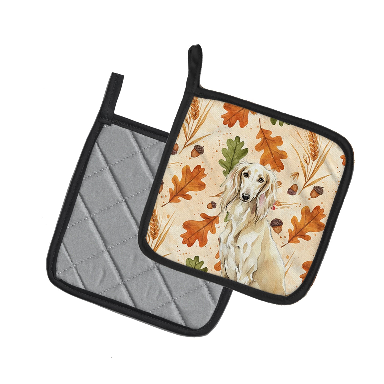 Cream Saluki Heirloom Fall Pot Holder Set of 2 Heat Resistant Quilted Hot Pads 7.5 x 7.5 Inch, Insulated Kitchen Trivets for Cooking & Baking