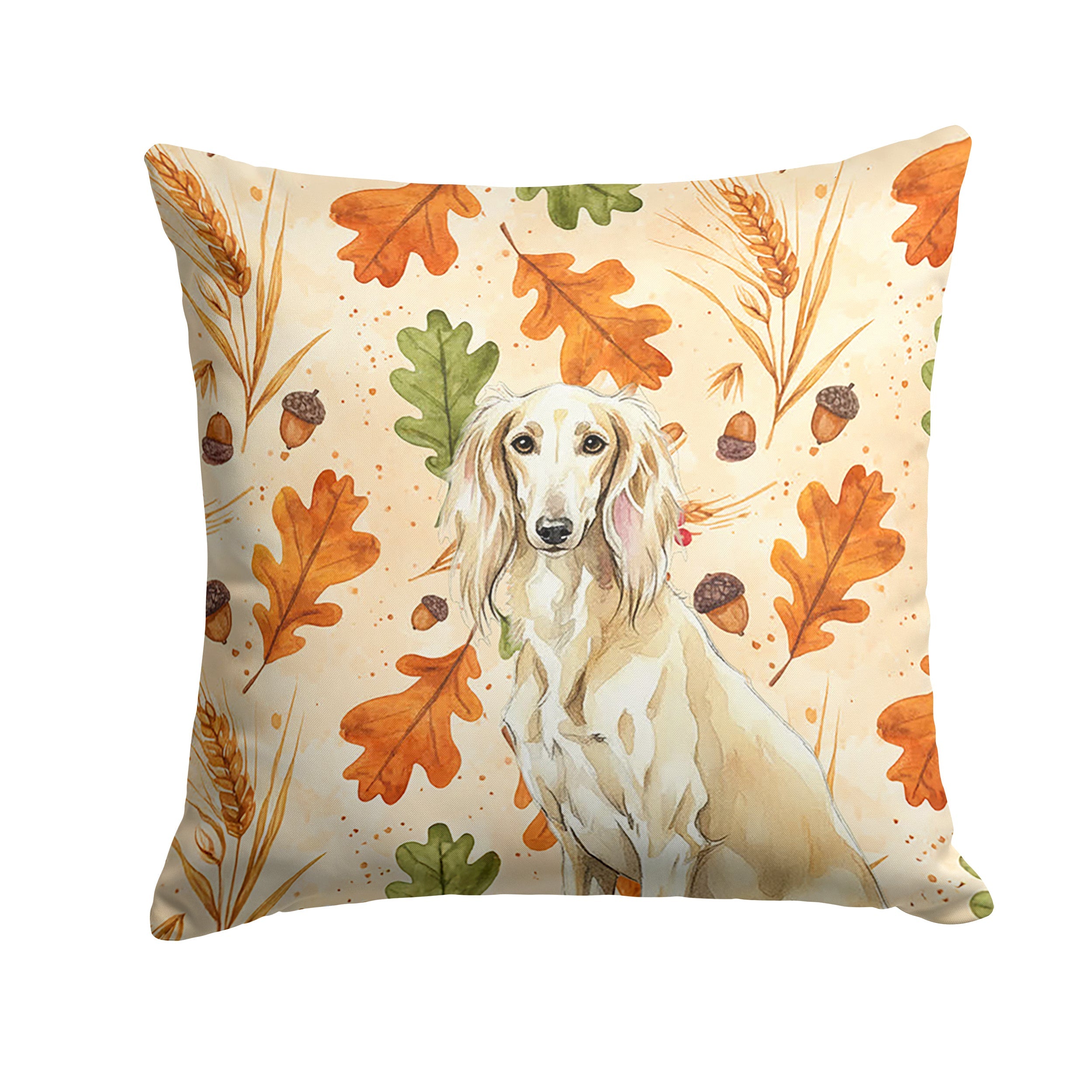 Cream Saluki Heirloom Fall Decorative Throw Pillow 14x14 Indoor Outdoor Accent Cushion, Fabric Cover with Insert for Sofa, Bed, Porch & Living Room