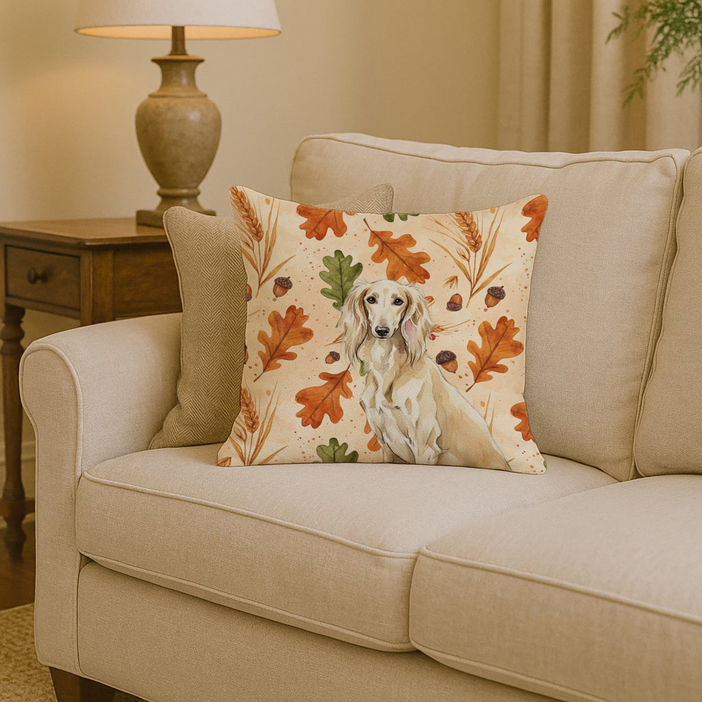 Cream Saluki Heirloom Fall Decorative Throw Pillow 14x14 Indoor Outdoor Accent Cushion, Fabric Cover with Insert for Sofa, Bed, Porch & Living Room