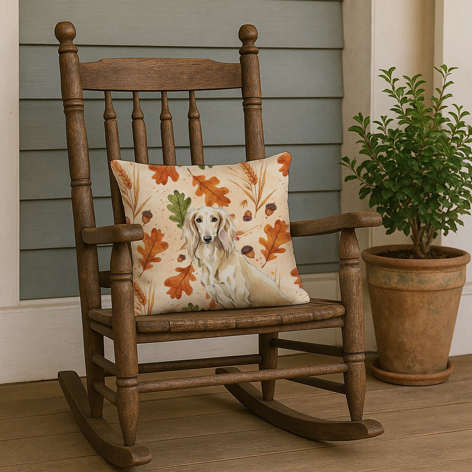 Cream Saluki Heirloom Fall Decorative Throw Pillow 18x18 Indoor Outdoor Accent Cushion, Fabric Cover with Insert for Sofa, Bed, Porch & Living Room