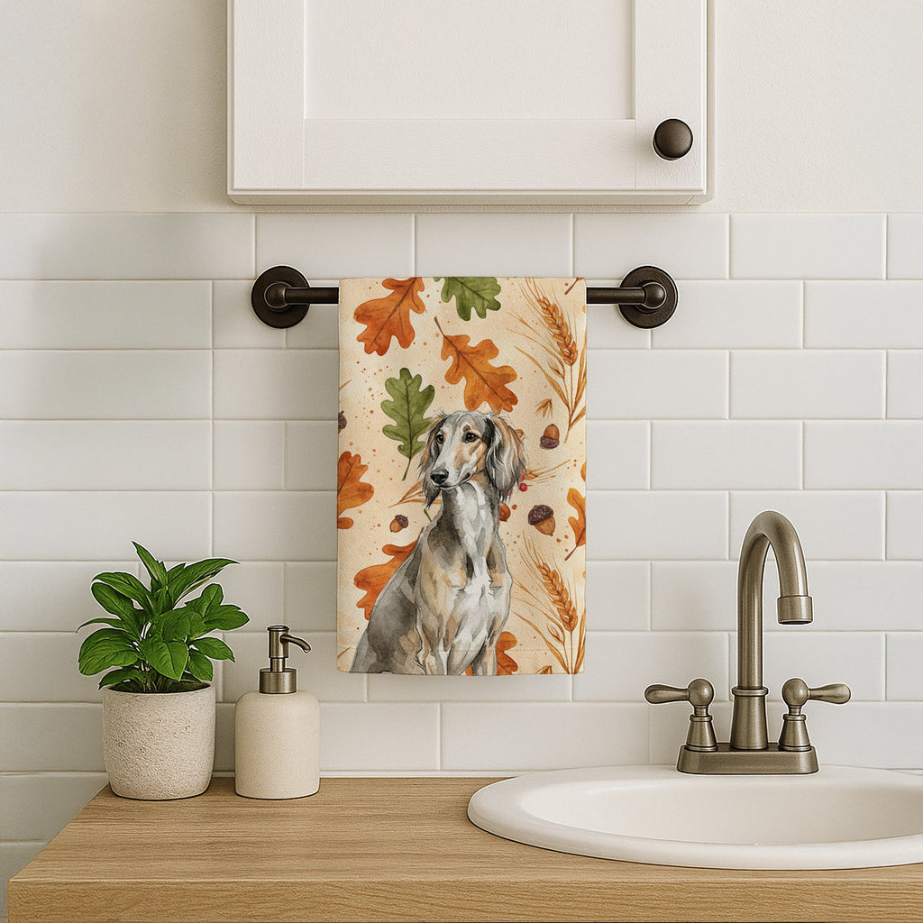 Grizzle Saluki Heirloom Fall Kitchen Towel Velour Plush Front and Cotton Loop Back Machine Washable