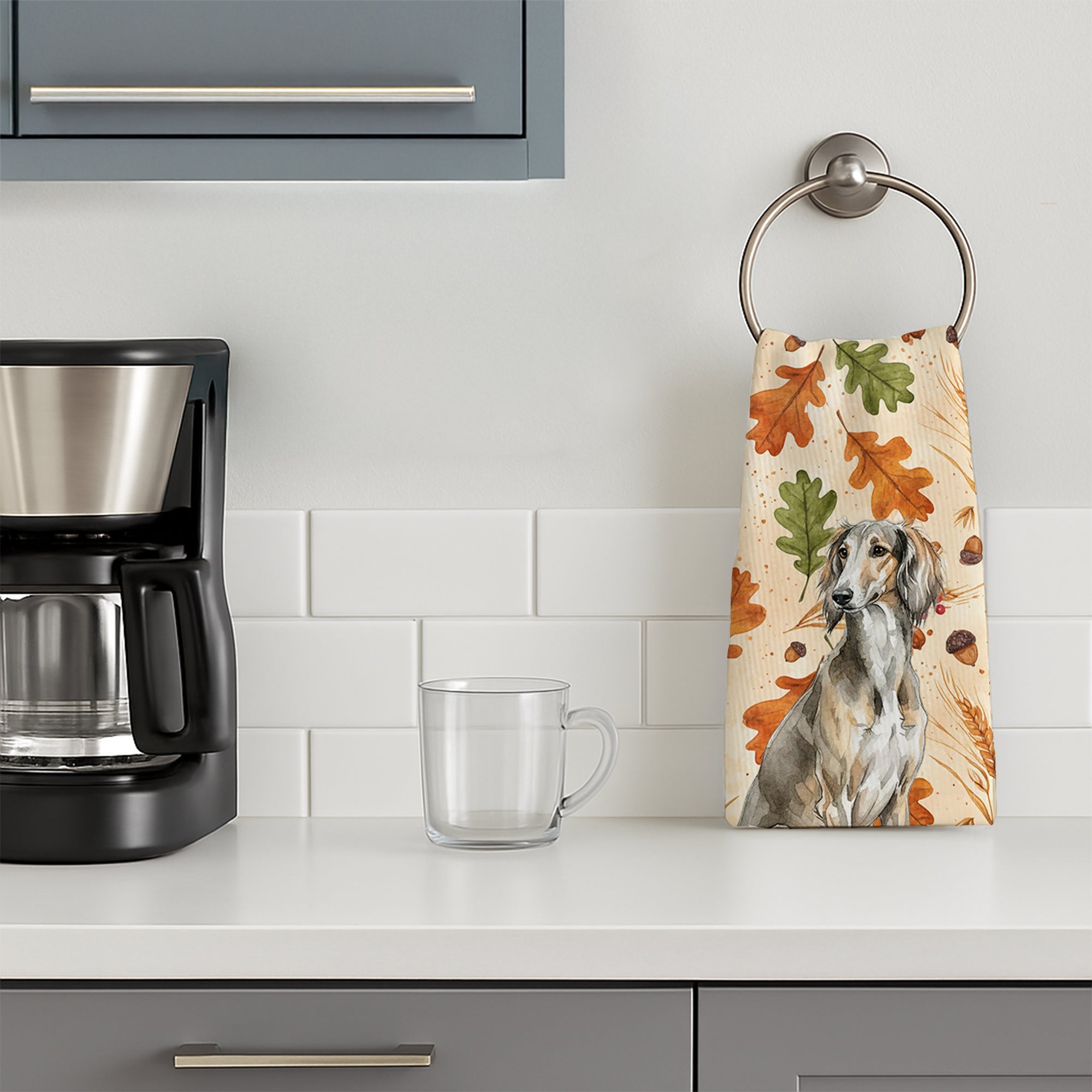 Grizzle Saluki Heirloom Fall Kitchen Towel Velour Plush Front and Cotton Loop Back Machine Washable