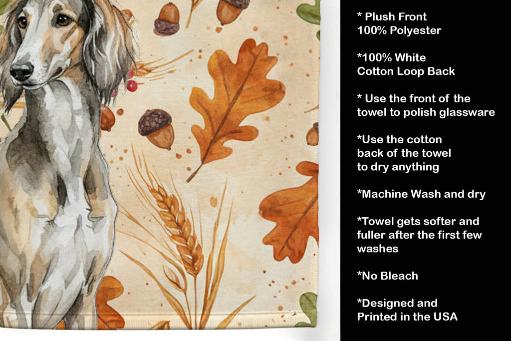 Grizzle Saluki Heirloom Fall Kitchen Towel Velour Plush Front and Cotton Loop Back Machine Washable
