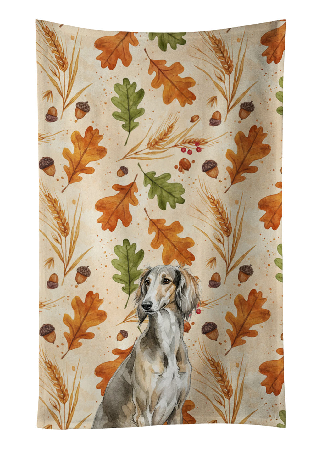 Grizzle Saluki Heirloom Fall Kitchen Towel Velour Plush Front and Cotton Loop Back Machine Washable