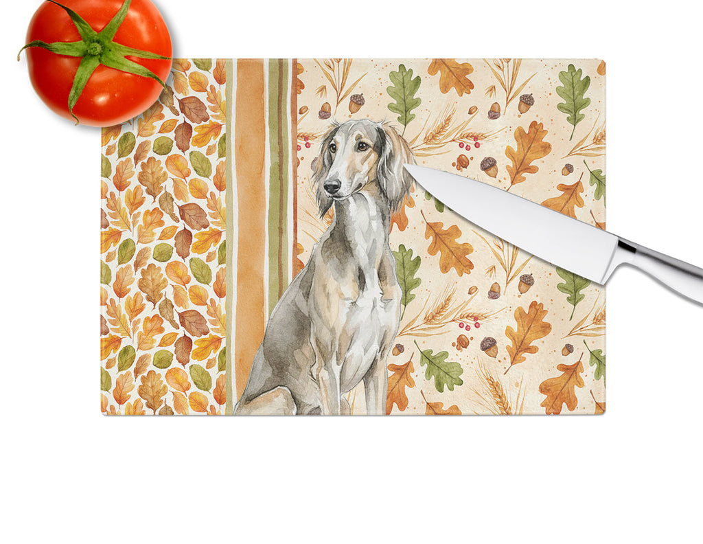 Grizzle Saluki Heirloom Fall Cutting Board Tempered Glass Kitchen Cutting Surface, Heat Resistant Chopping, Non-Slip Feet, Food Prep & Serving