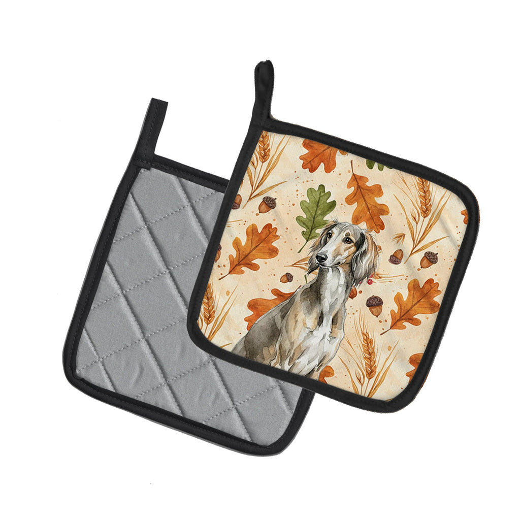 Grizzle Saluki Heirloom Fall Pot Holder Set of 2 Heat Resistant Quilted Hot Pads 7.5 x 7.5 Inch, Insulated Kitchen Trivets for Cooking & Baking