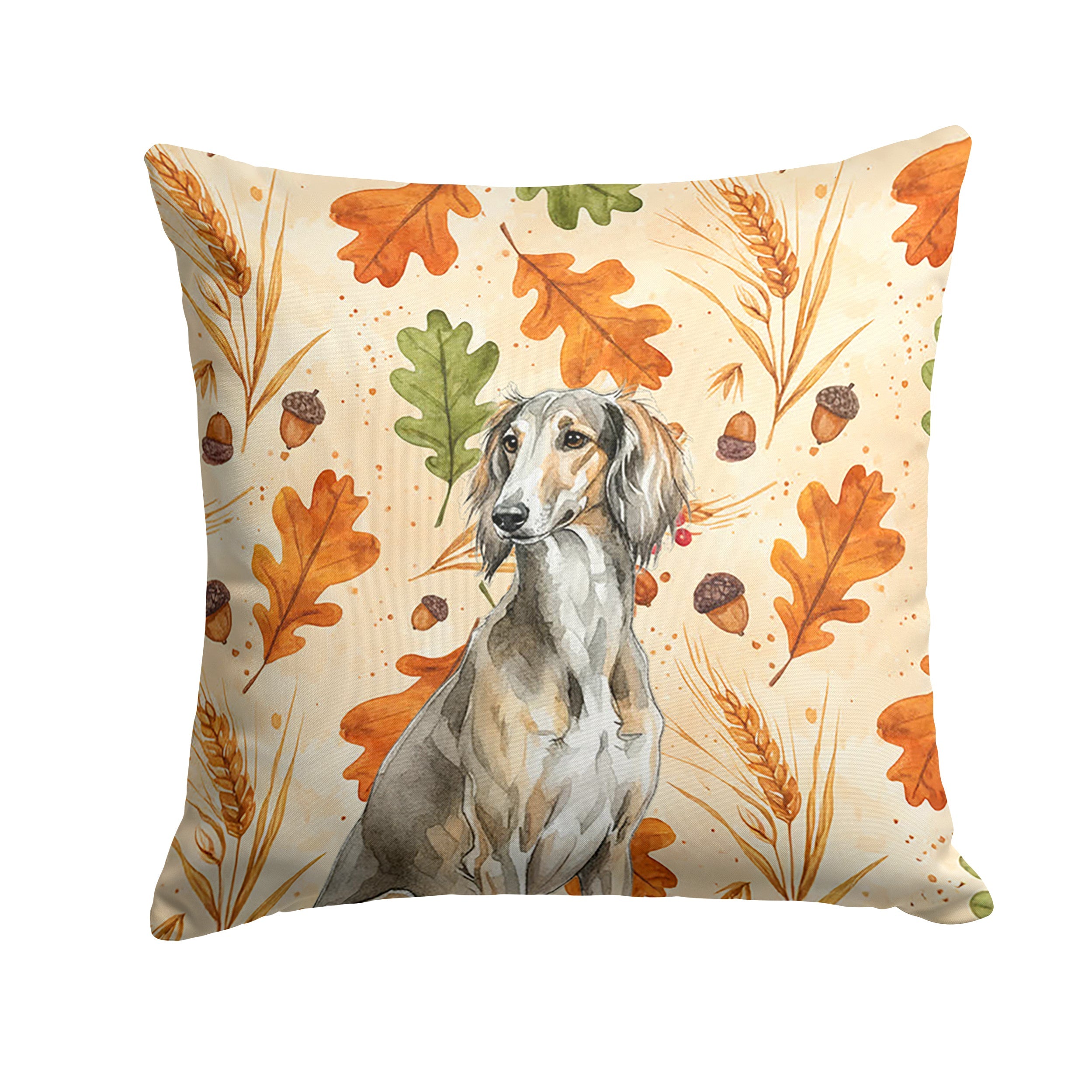 Grizzle Saluki Heirloom Fall Decorative Throw Pillow 14x14 Indoor Outdoor Accent Cushion, Fabric Cover with Insert for Sofa, Bed, Porch & Living Room