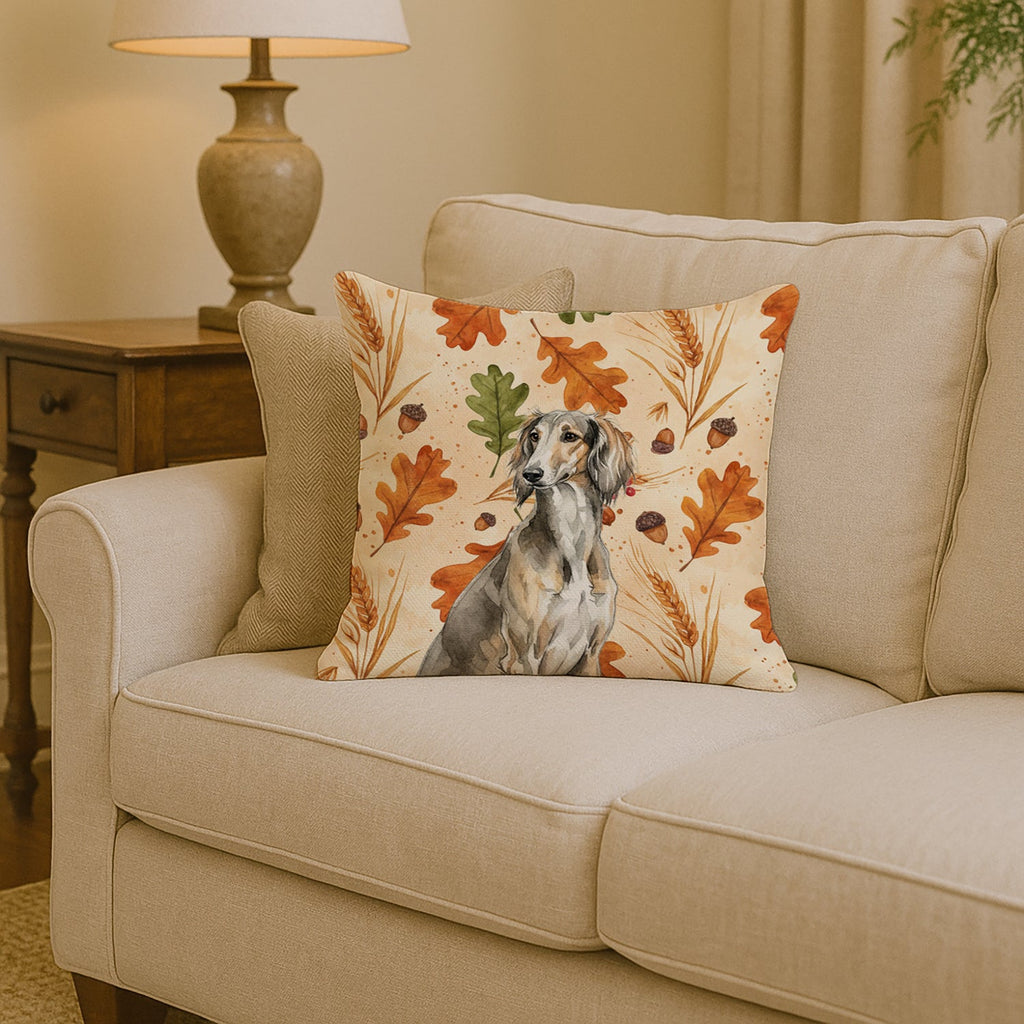 Grizzle Saluki Heirloom Fall Decorative Throw Pillow 14x14 Indoor Outdoor Accent Cushion, Fabric Cover with Insert for Sofa, Bed, Porch & Living Room
