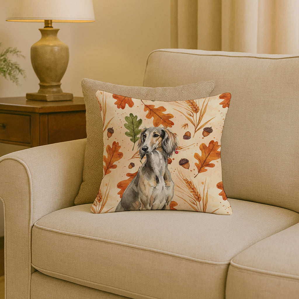 Grizzle Saluki Heirloom Fall Decorative Throw Pillow 18x18 Indoor Outdoor Accent Cushion, Fabric Cover with Insert for Sofa, Bed, Porch & Living Room