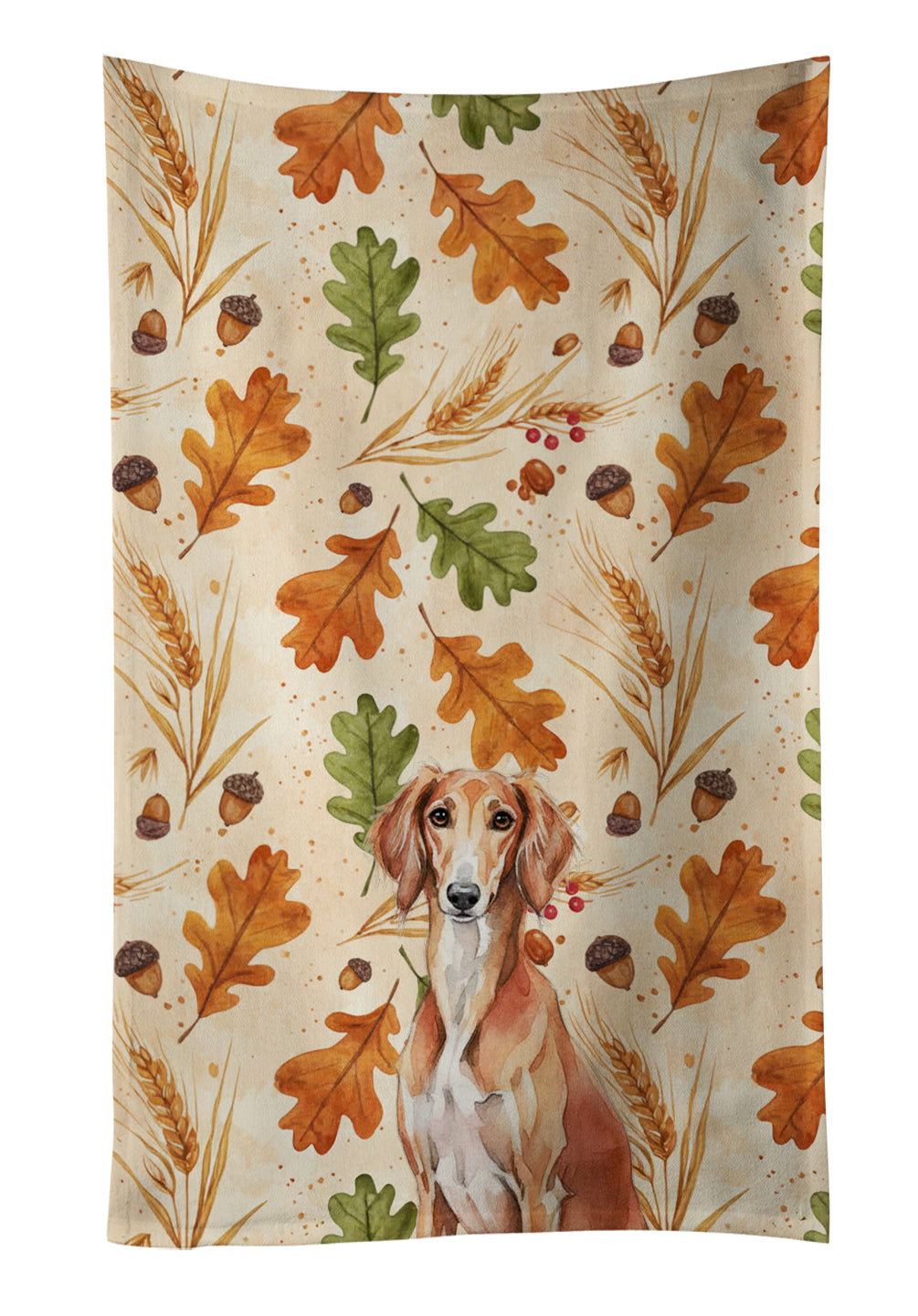 Red Saluki Heirloom Fall Kitchen Towel Velour Plush Front and Cotton Loop Back Machine Washable
