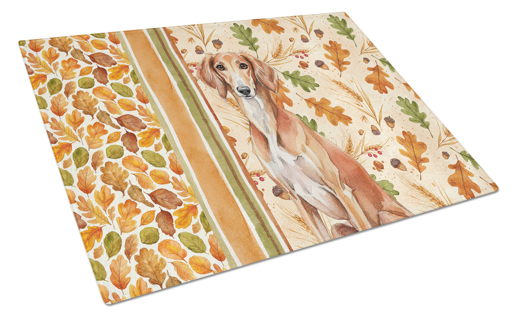 Red Saluki Heirloom Fall Cutting Board Tempered Glass Kitchen Cutting Surface, Heat Resistant Chopping, Non-Slip Feet, Food Prep & Serving