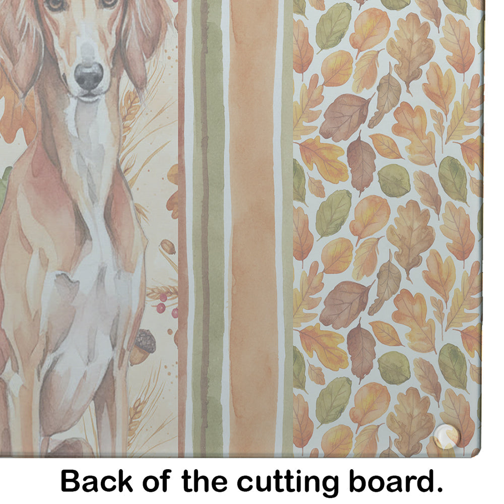 Red Saluki Heirloom Fall Cutting Board Tempered Glass Kitchen Cutting Surface, Heat Resistant Chopping, Non-Slip Feet, Food Prep & Serving