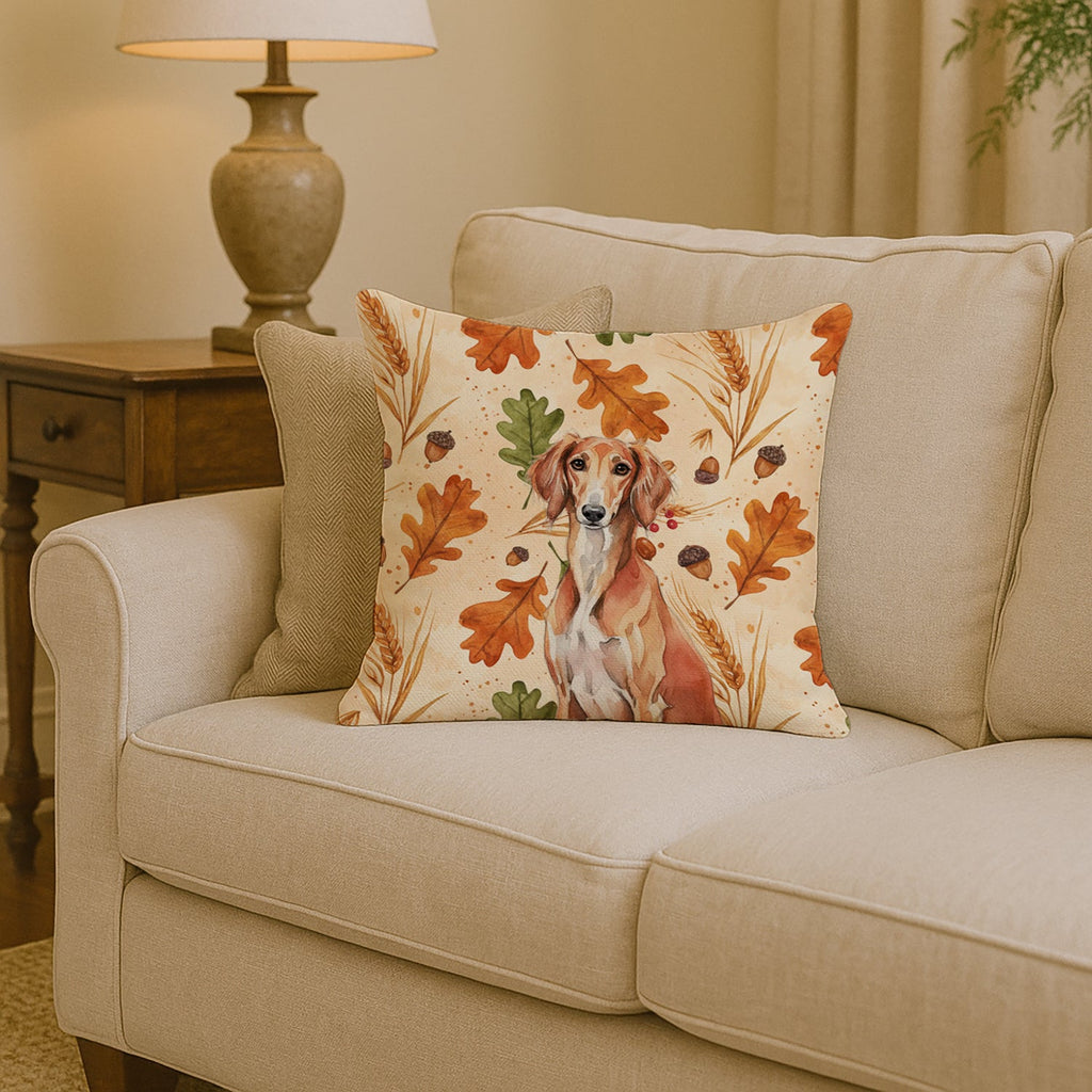 Red Saluki Heirloom Fall Decorative Throw Pillow 14x14 Indoor Outdoor Accent Cushion, Fabric Cover with Insert for Sofa, Bed, Porch & Living Room