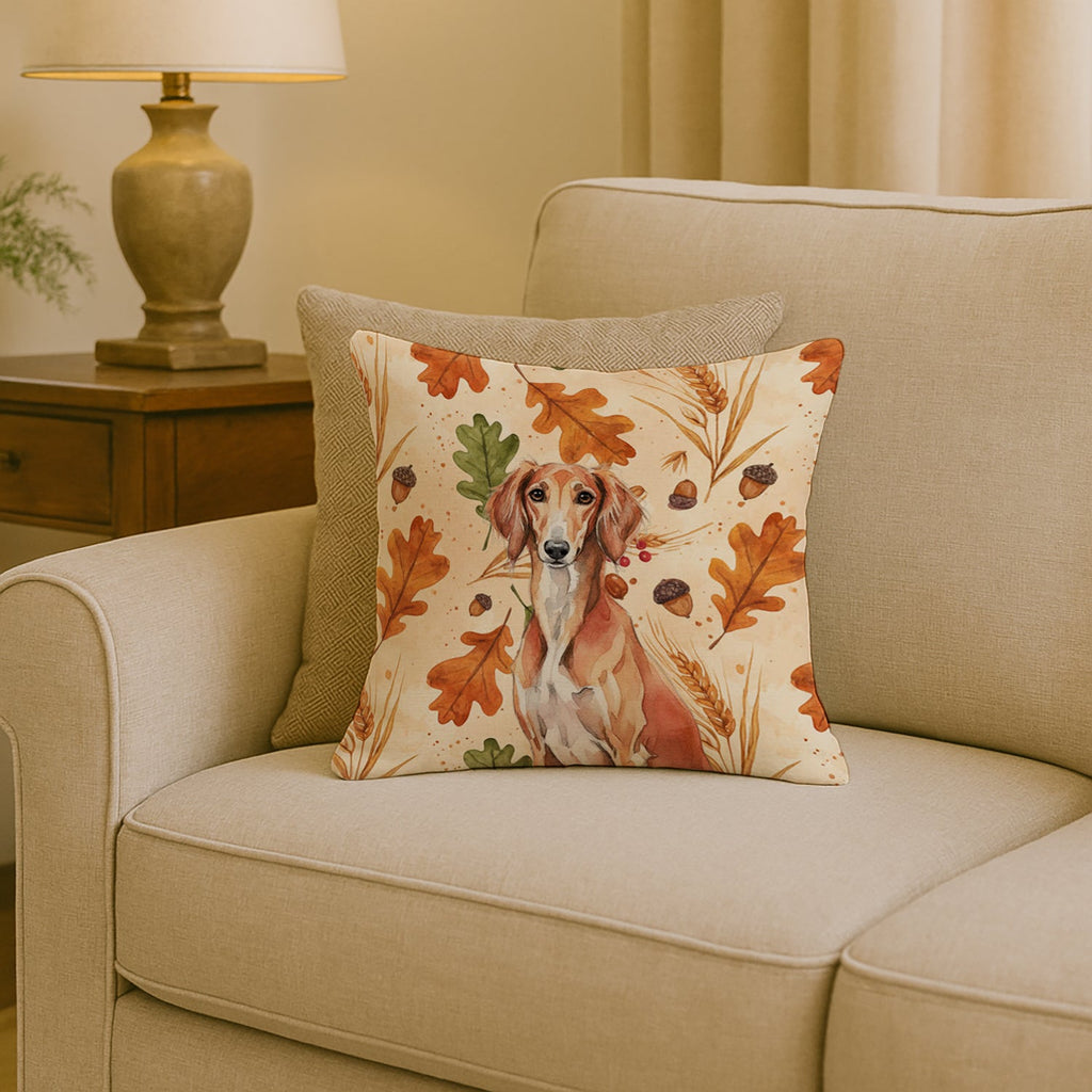 Red Saluki Heirloom Fall Decorative Throw Pillow 18x18 Indoor Outdoor Accent Cushion, Fabric Cover with Insert for Sofa, Bed, Porch & Living Room