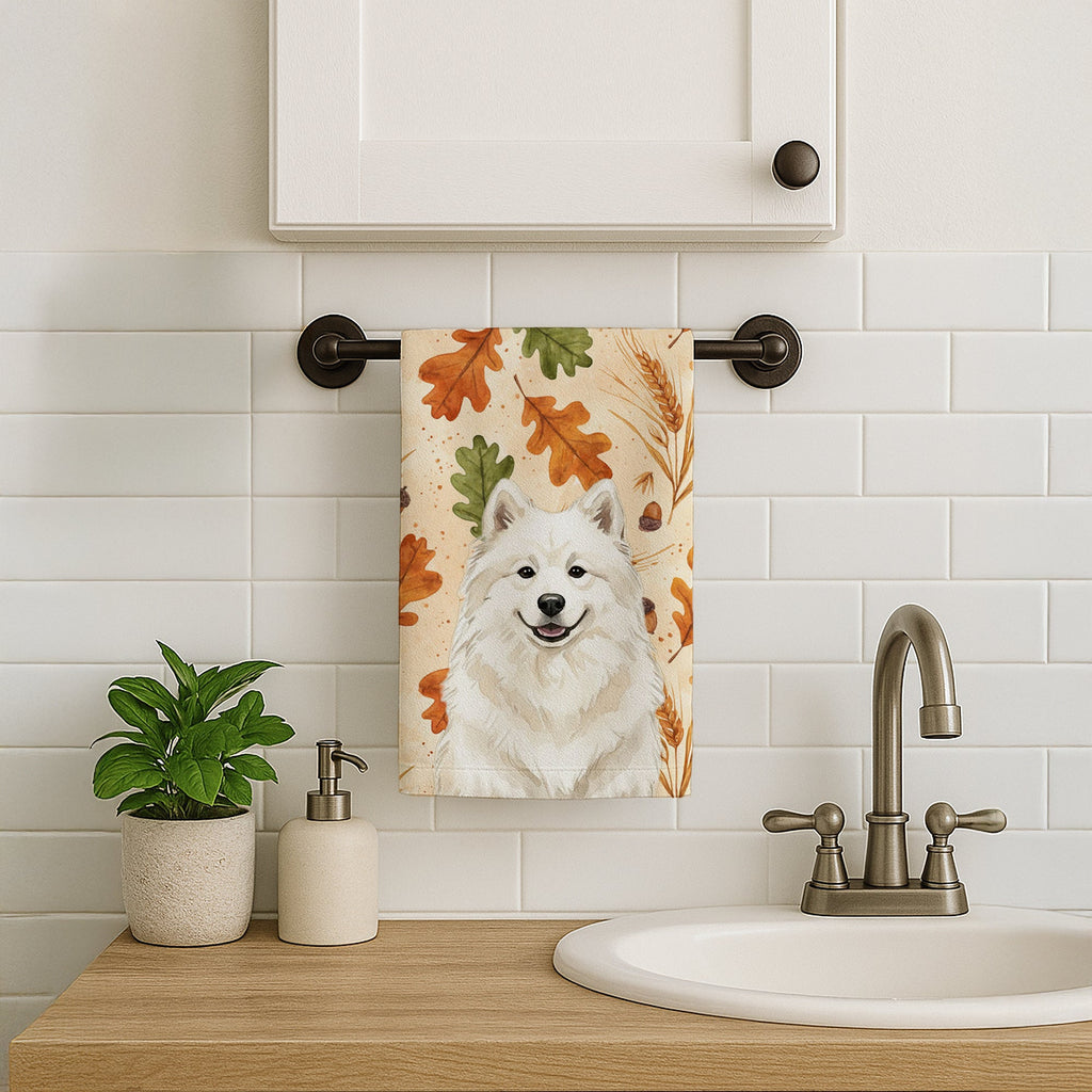 Cream Samoyed Heirloom Fall Kitchen Towel Velour Plush Front and Cotton Loop Back Machine Washable