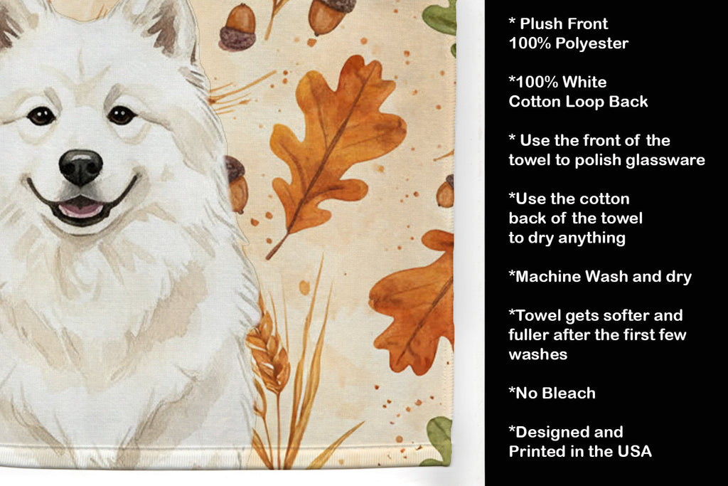 Cream Samoyed Heirloom Fall Kitchen Towel Velour Plush Front and Cotton Loop Back Machine Washable