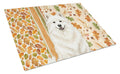 Cream Samoyed Heirloom Fall Cutting Board Tempered Glass Kitchen Cutting Surface, Heat Resistant Chopping, Non-Slip Feet, Food Prep & Serving