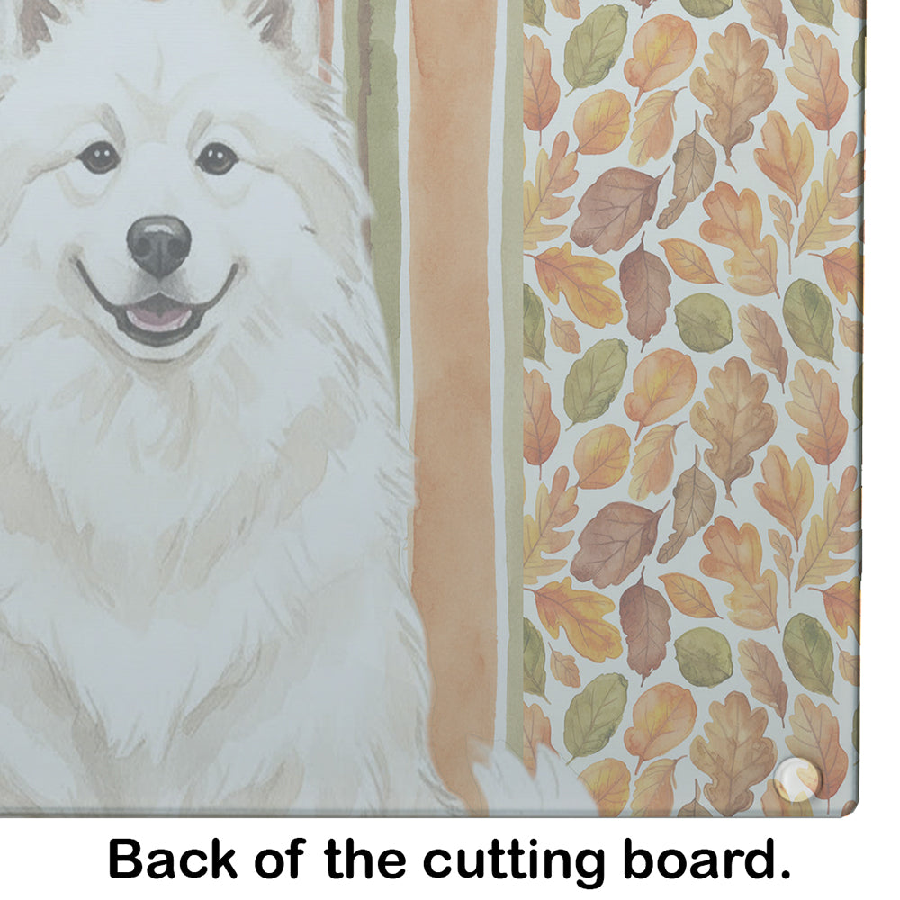 Cream Samoyed Heirloom Fall Cutting Board Tempered Glass Kitchen Cutting Surface, Heat Resistant Chopping, Non-Slip Feet, Food Prep & Serving