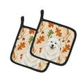 Cream Samoyed Heirloom Fall Pot Holder Set of 2 Heat Resistant Quilted Hot Pads 7.5 x 7.5 Inch, Insulated Kitchen Trivets for Cooking & Baking