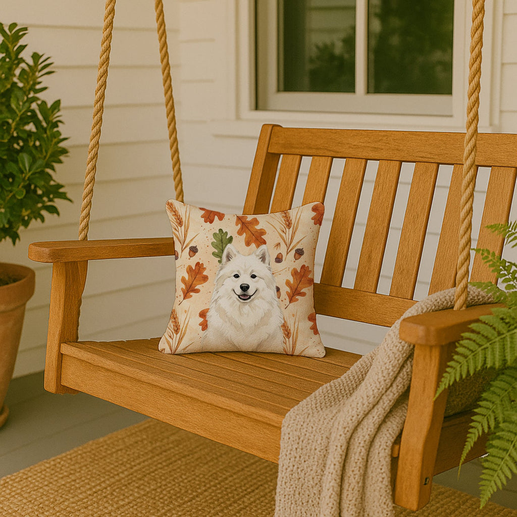 Cream Samoyed Heirloom Fall Decorative Throw Pillow 14x14 Indoor Outdoor Accent Cushion, Fabric Cover with Insert for Sofa, Bed, Porch & Living Room