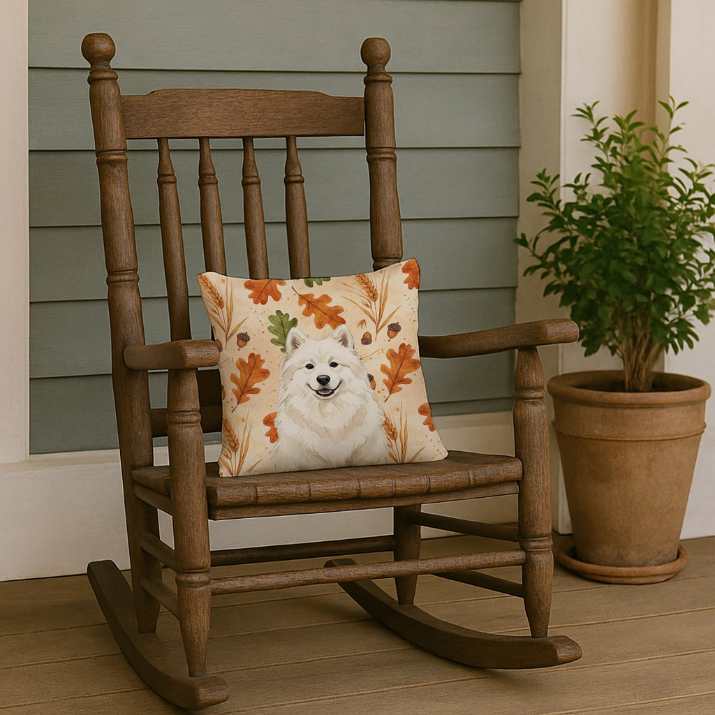 Cream Samoyed Heirloom Fall Decorative Throw Pillow 14x14 Indoor Outdoor Accent Cushion, Fabric Cover with Insert for Sofa, Bed, Porch & Living Room