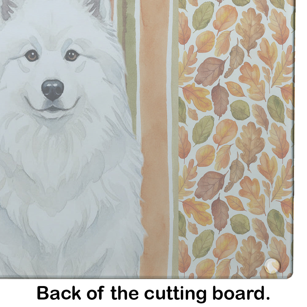 White Samoyed Heirloom Fall Cutting Board Tempered Glass Kitchen Cutting Surface, Heat Resistant Chopping, Non-Slip Feet, Food Prep & Serving