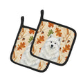 White Samoyed Heirloom Fall Pot Holder Set of 2 Heat Resistant Quilted Hot Pads 7.5 x 7.5 Inch, Insulated Kitchen Trivets for Cooking & Baking