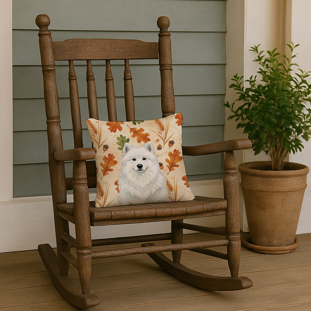 White Samoyed Heirloom Fall Decorative Throw Pillow 14x14 Indoor Outdoor Accent Cushion, Fabric Cover with Insert for Sofa, Bed, Porch & Living Room