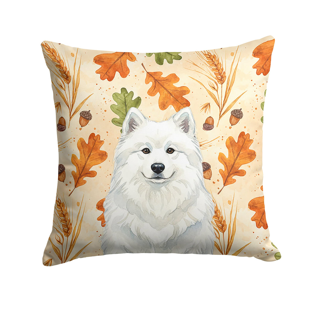 White Samoyed Heirloom Fall Decorative Throw Pillow 18x18 Indoor Outdoor Accent Cushion, Fabric Cover with Insert for Sofa, Bed, Porch & Living Room