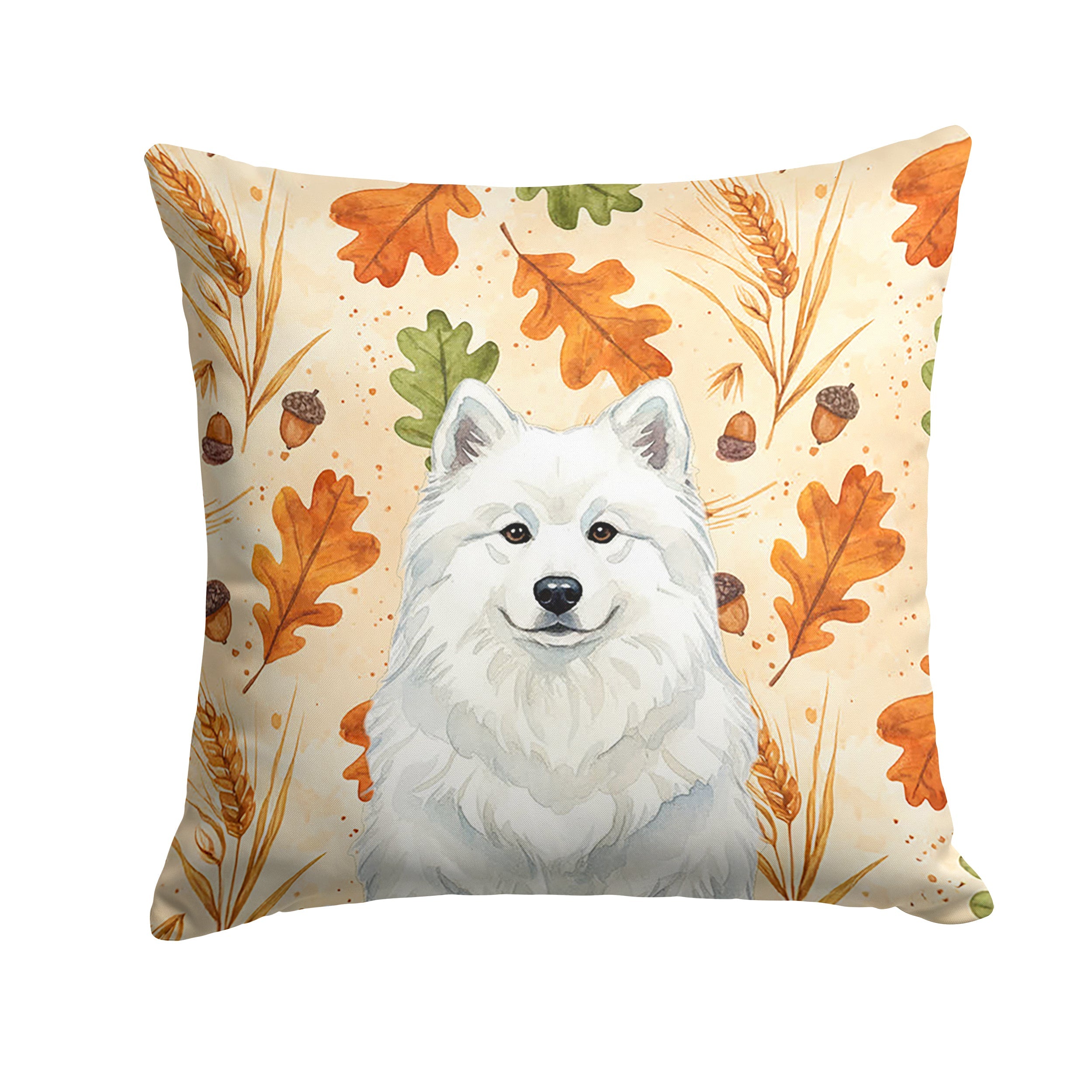 White Samoyed Heirloom Fall Decorative Throw Pillow 18x18 Indoor Outdoor Accent Cushion, Fabric Cover with Insert for Sofa, Bed, Porch & Living Room