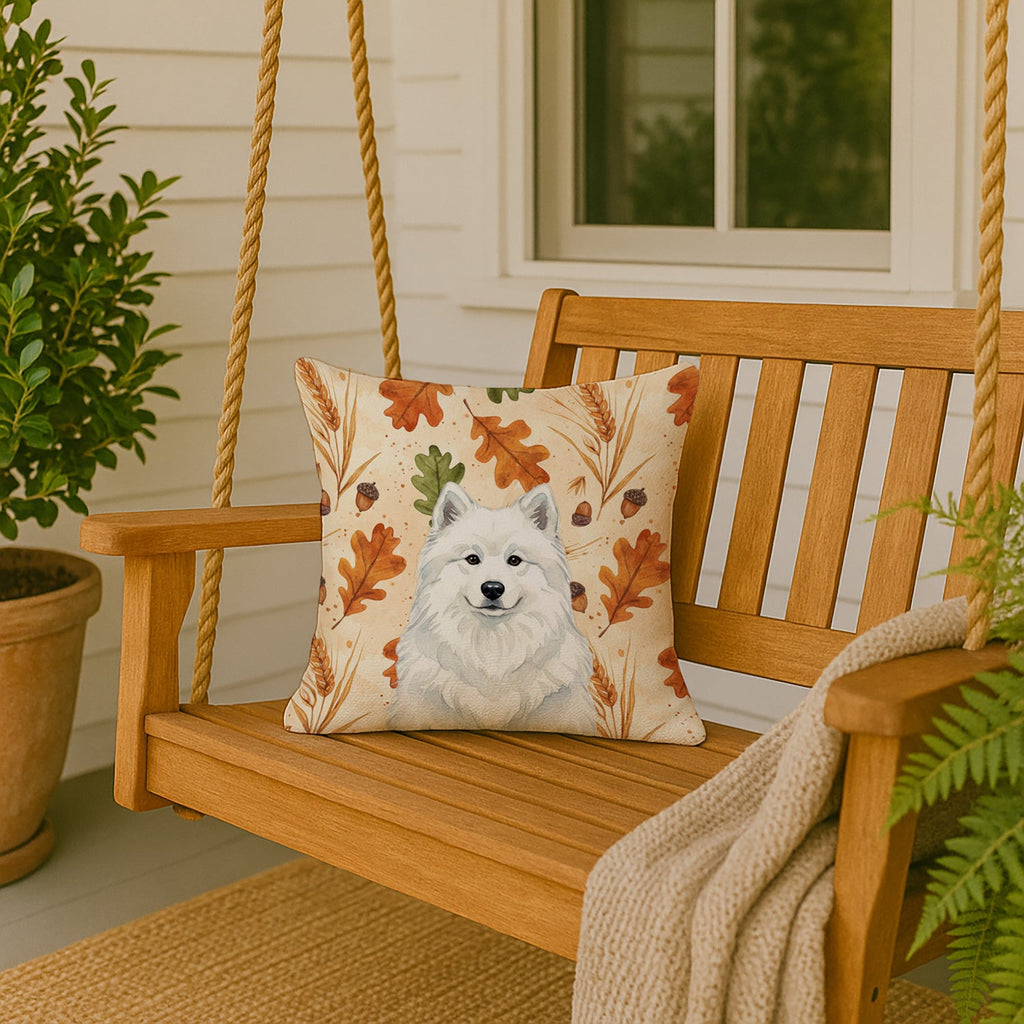 White Samoyed Heirloom Fall Decorative Throw Pillow 18x18 Indoor Outdoor Accent Cushion, Fabric Cover with Insert for Sofa, Bed, Porch & Living Room