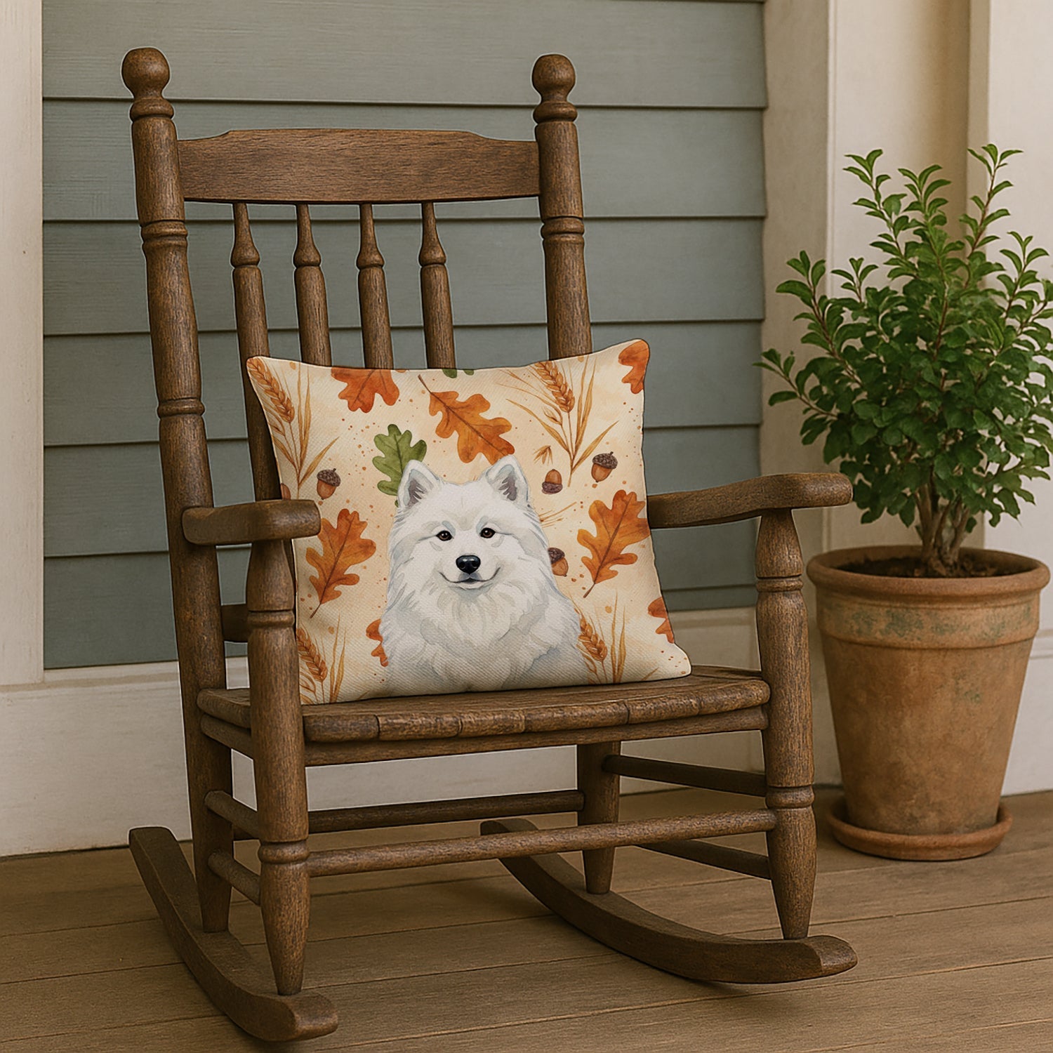 White Samoyed Heirloom Fall Decorative Throw Pillow 18x18 Indoor Outdoor Accent Cushion, Fabric Cover with Insert for Sofa, Bed, Porch & Living Room