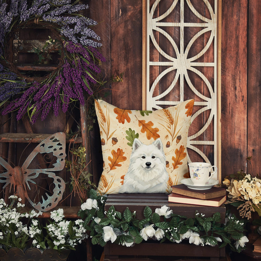 White Samoyed Heirloom Fall Decorative Throw Pillow 18x18 Indoor Outdoor Accent Cushion, Fabric Cover with Insert for Sofa, Bed, Porch & Living Room