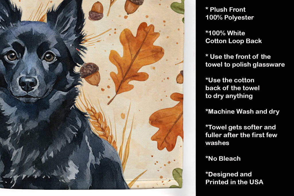 Schipperke Heirloom Fall Kitchen Towel Velour Plush Front and Cotton Loop Back Machine Washable