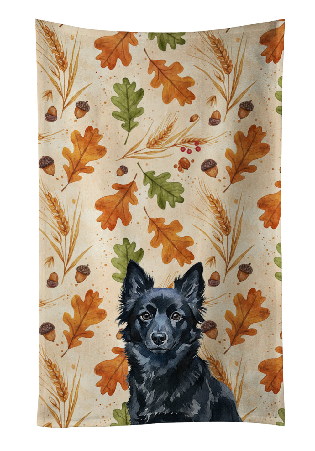 Schipperke Heirloom Fall Kitchen Towel Velour Plush Front and Cotton Loop Back Machine Washable