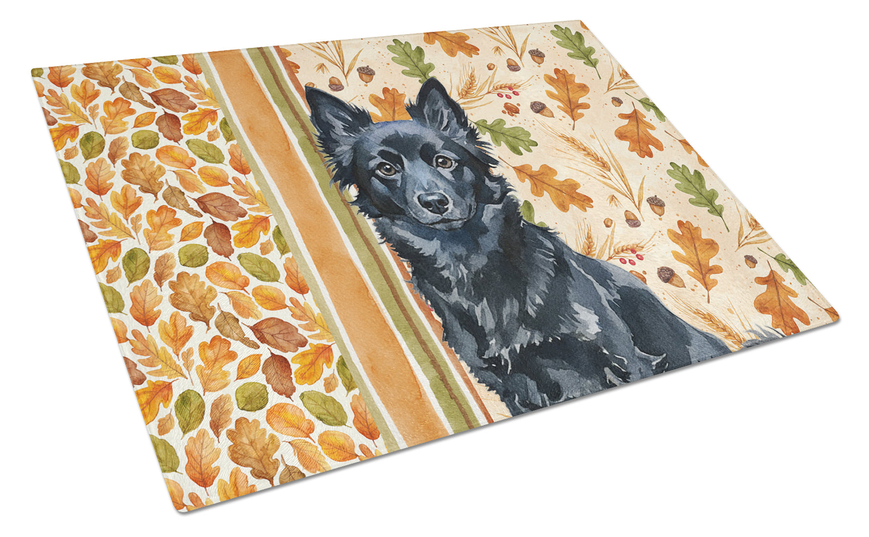 Schipperke Heirloom Fall Cutting Board Tempered Glass Kitchen Cutting Surface, Heat Resistant Chopping, Non-Slip Feet, Food Prep & Serving