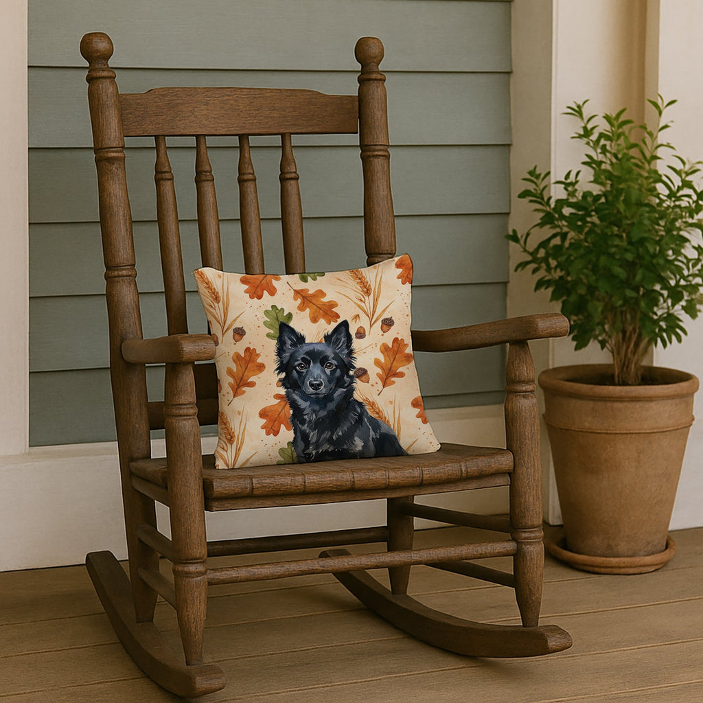 Schipperke Heirloom Fall Decorative Throw Pillow 14x14 Indoor Outdoor Accent Cushion, Fabric Cover with Insert for Sofa, Bed, Porch & Living Room