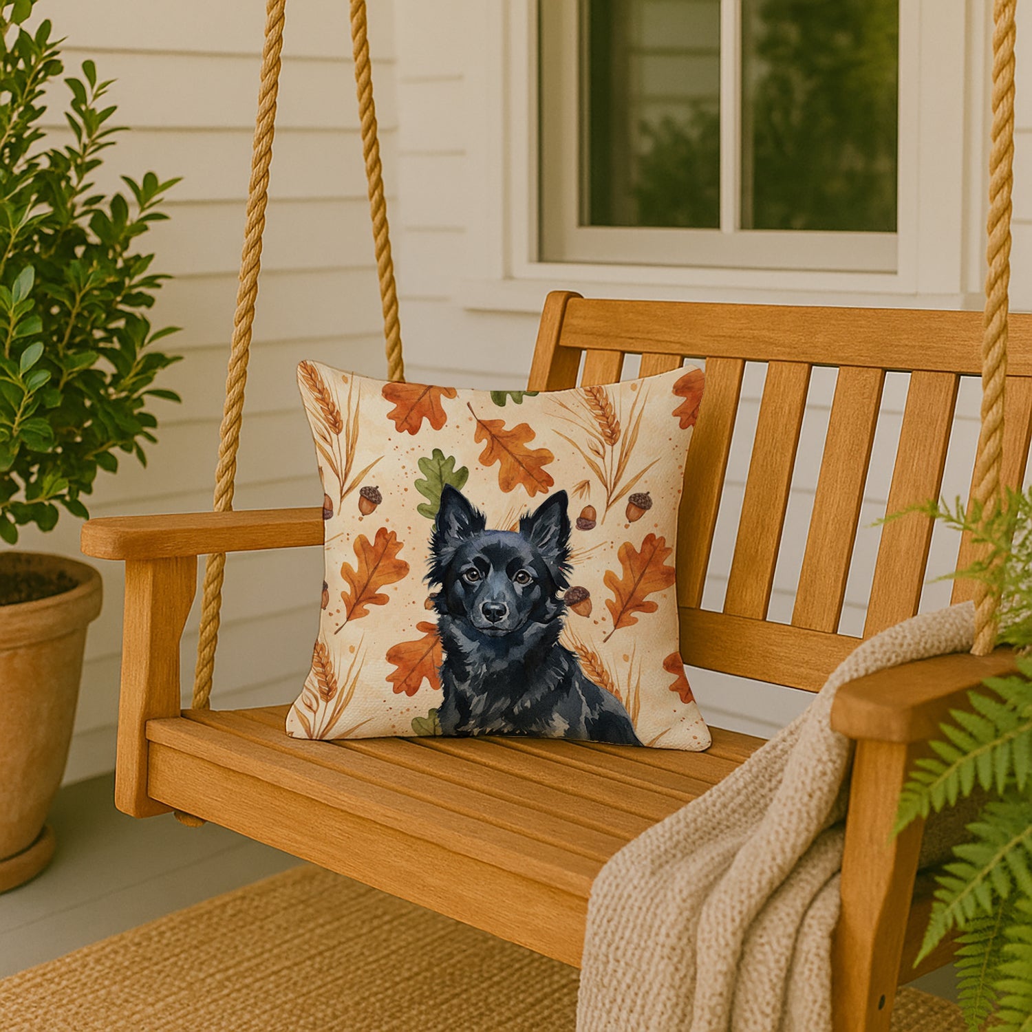 Schipperke Heirloom Fall Decorative Throw Pillow 18x18 Indoor Outdoor Accent Cushion, Fabric Cover with Insert for Sofa, Bed, Porch & Living Room