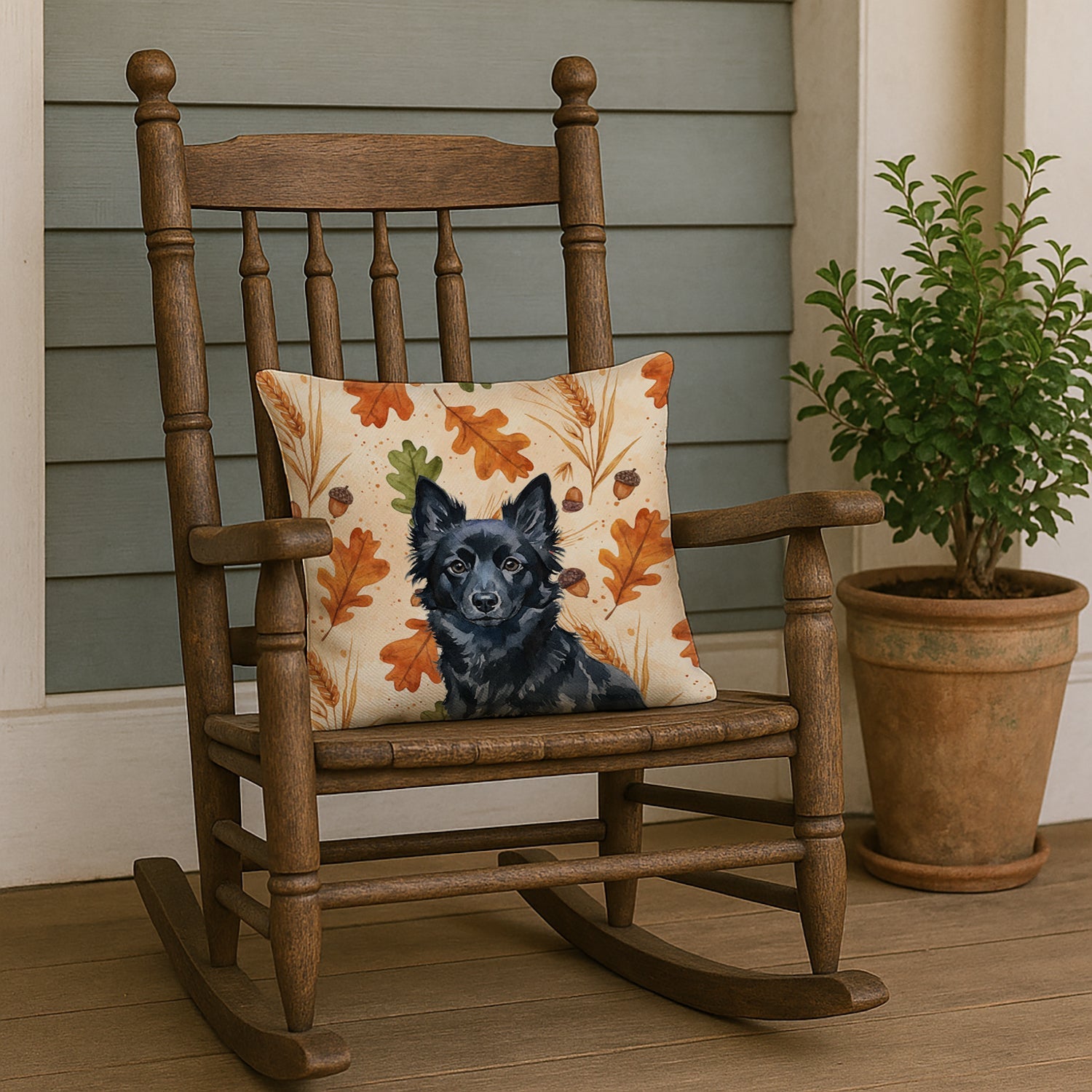 Schipperke Heirloom Fall Decorative Throw Pillow 18x18 Indoor Outdoor Accent Cushion, Fabric Cover with Insert for Sofa, Bed, Porch & Living Room