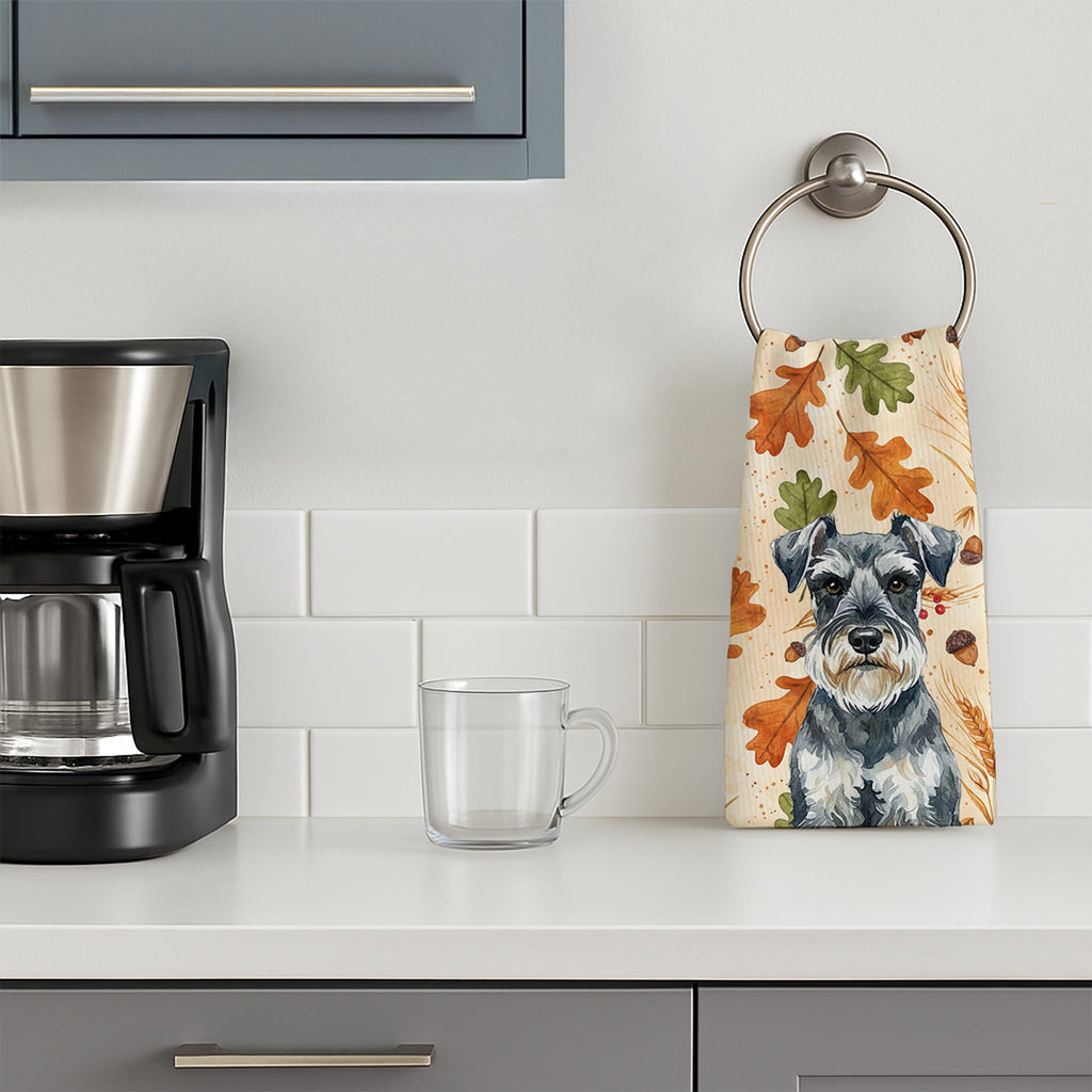 Schnauzer Heirloom Fall Kitchen Towel Velour Plush Front and Cotton Loop Back Machine Washable