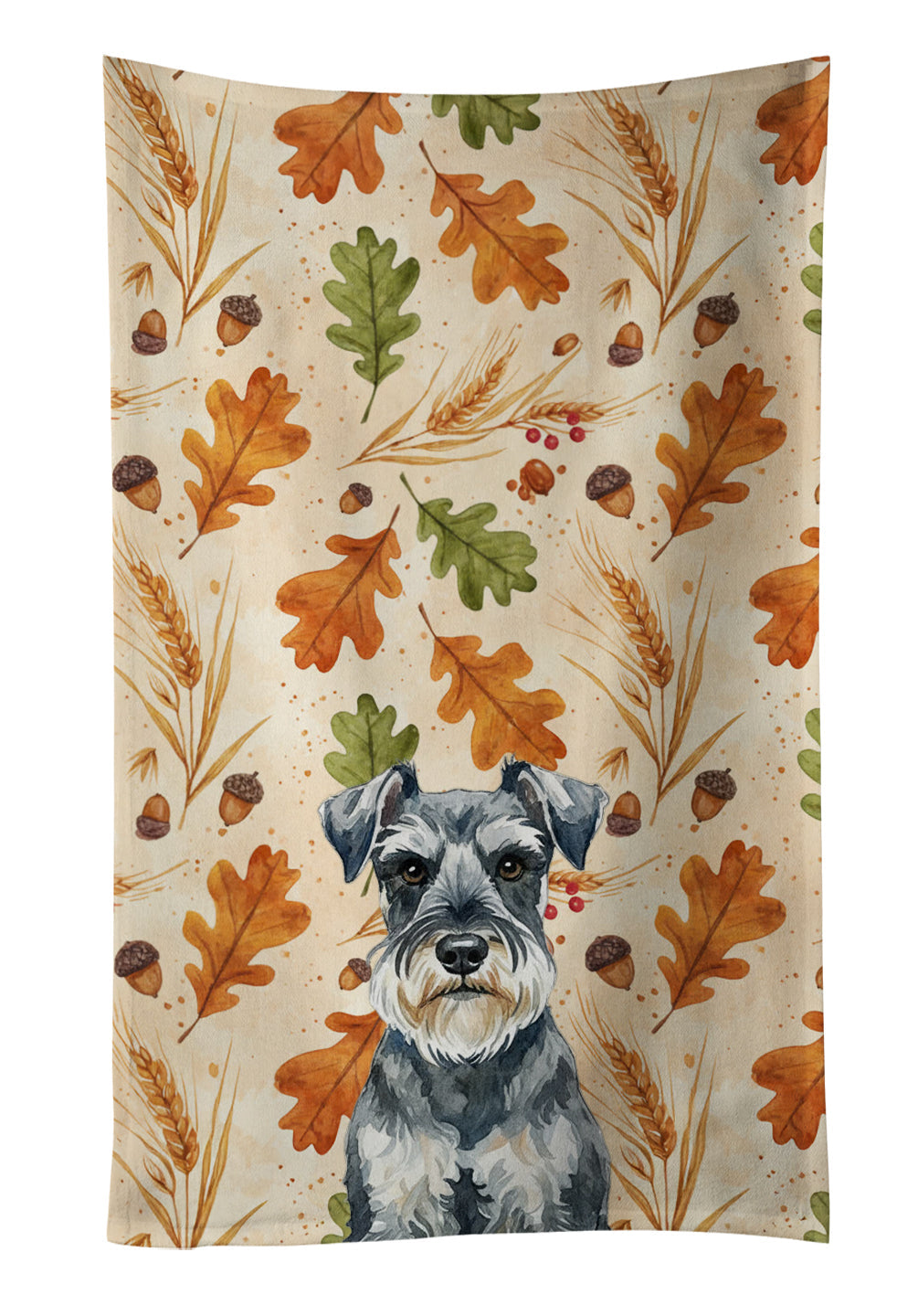 Schnauzer Heirloom Fall Kitchen Towel Velour Plush Front and Cotton Loop Back Machine Washable