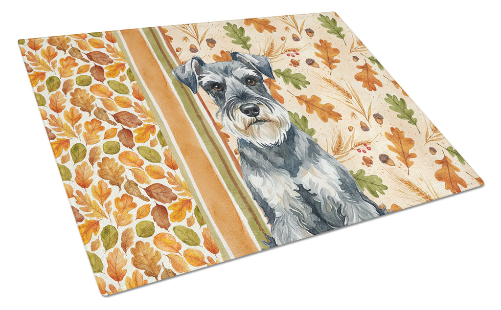 Schnauzer Heirloom Fall Cutting Board Tempered Glass Kitchen Cutting Surface, Heat Resistant Chopping, Non-Slip Feet, Food Prep & Serving